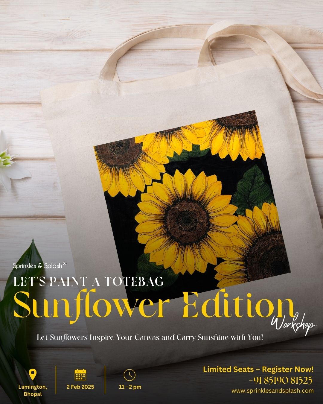 Sunflowers Tote Bag painting Workshop: 2 February 2025 | BHOPAL