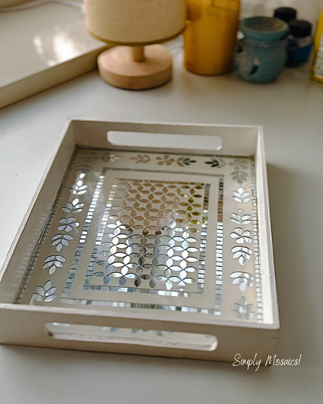 Mirror Mosaic Tray - White