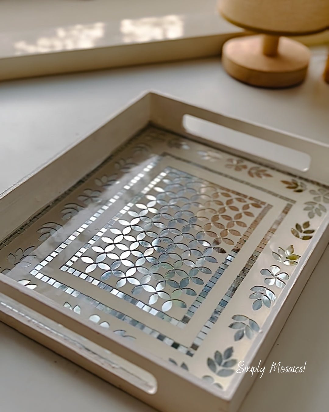 Mirror Mosaic Tray - White