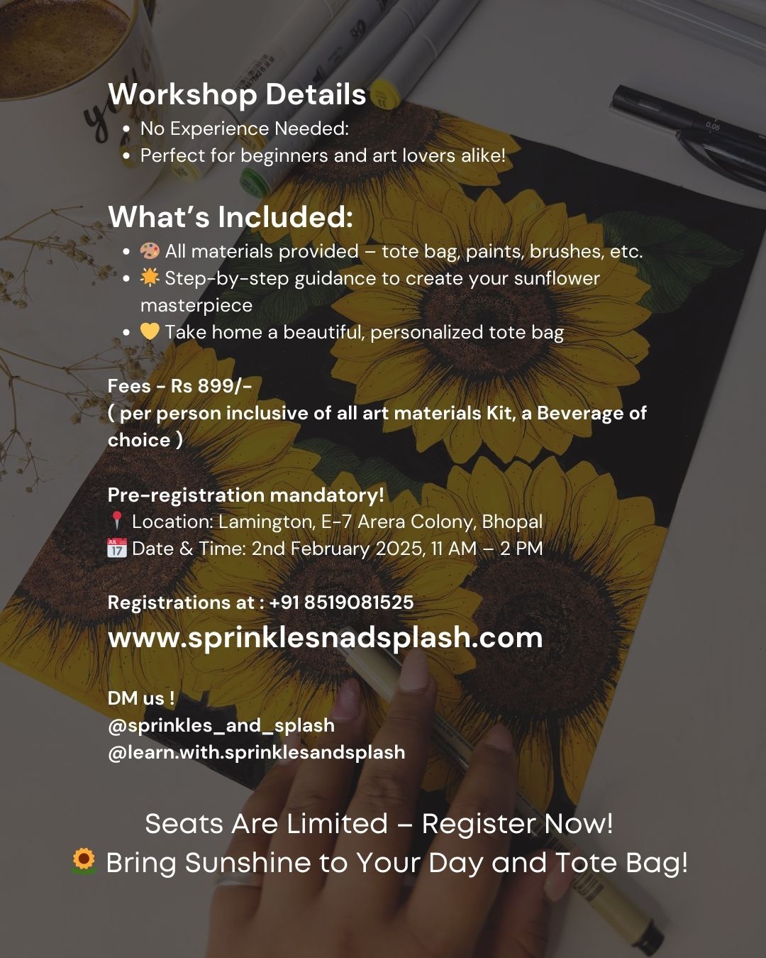 Sunflowers Tote Bag painting Workshop: 2 February 2025 | BHOPAL