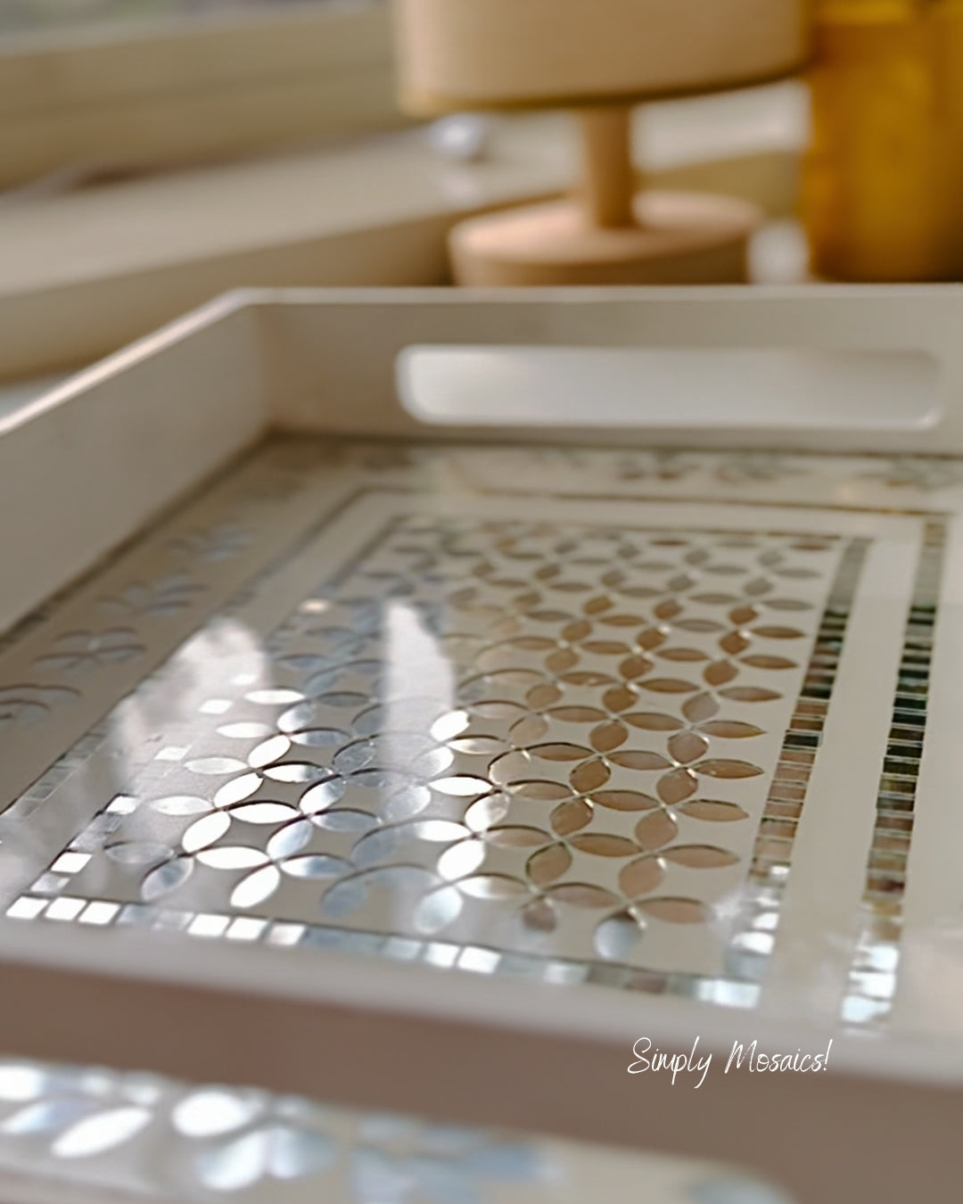 Mirror Mosaic Tray - White